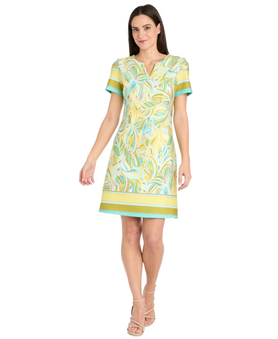 

Женское платье с принтом, короткими рукавами, длиной до колена R & M Richards, Yellow/Aqua