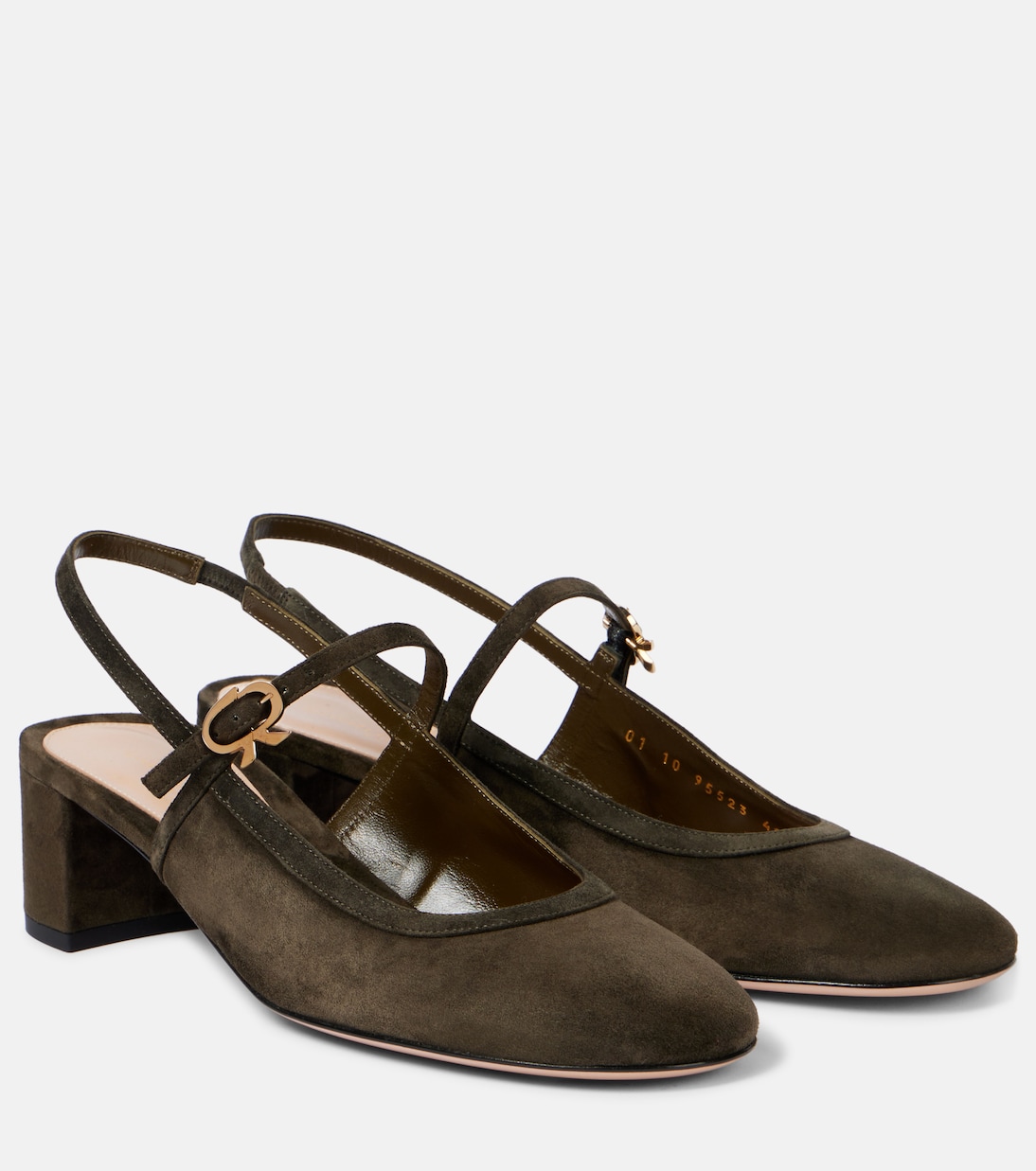 Босоножки-лодочки на ремешке с отделкой из кожи и замши Gianvito Rossi, Dark Olive