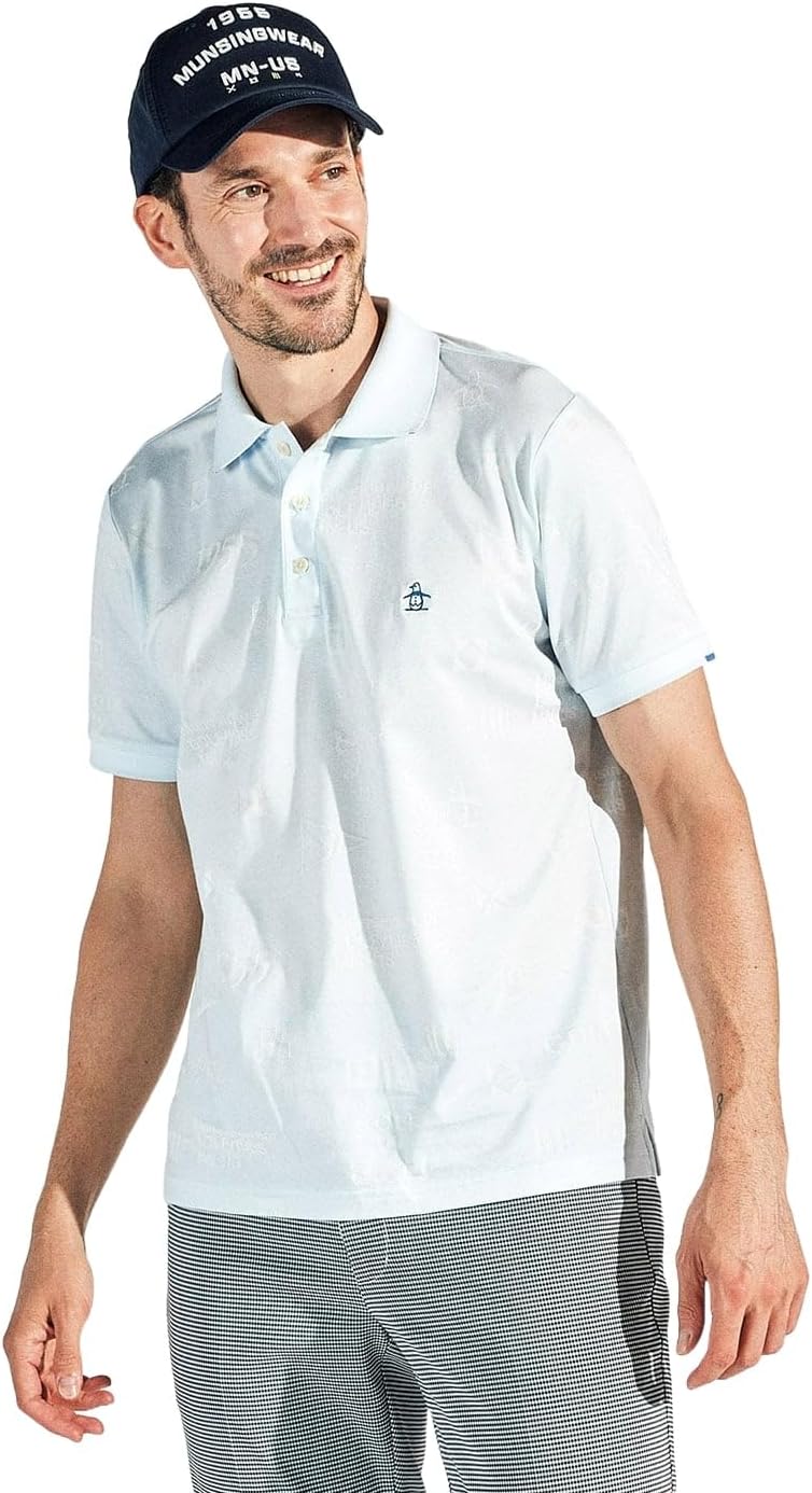 

Мужская рубашка с коротким рукавом Munsing Wear MG5SHS21M, воротник, влагоотводящая, быстросохнущая, жаккардовая, стильная, глянцевая, для игры в гольф Munsingwear