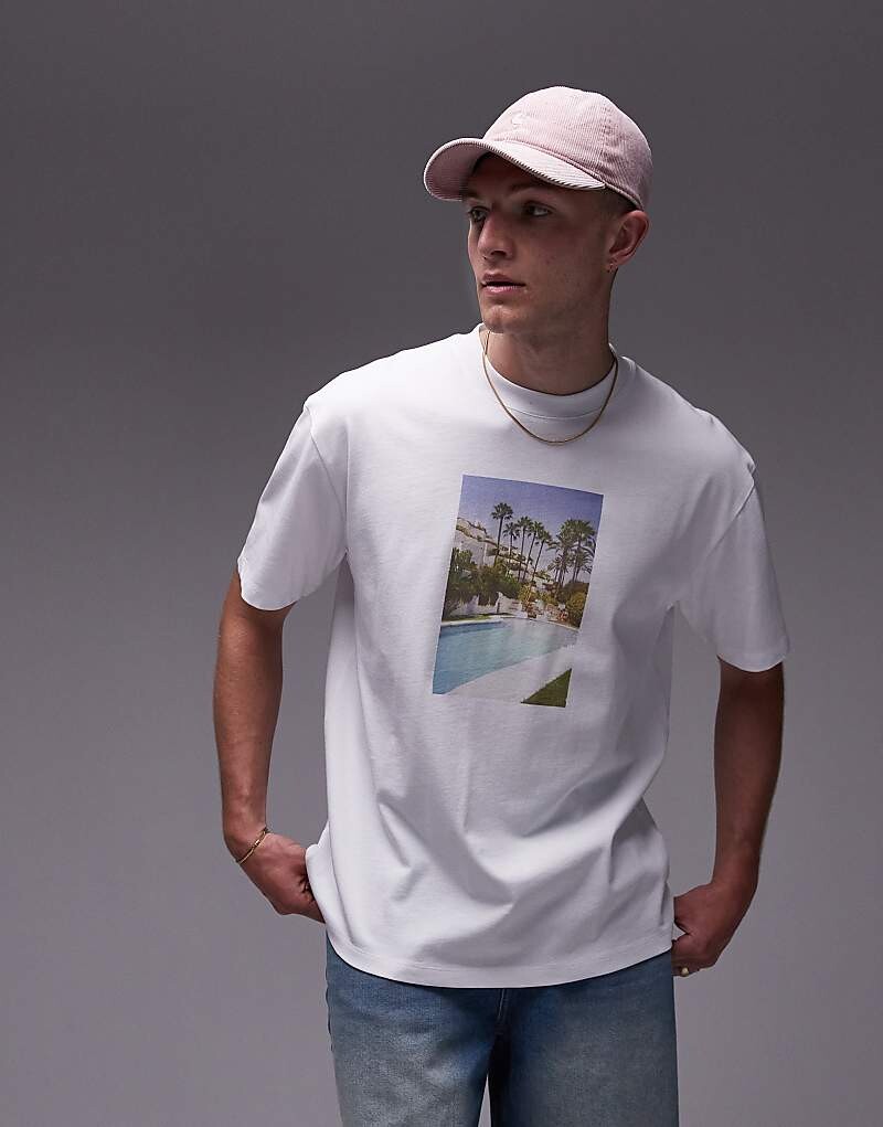 

Белая футболка оверсайз Topman с фотопринтом для бассейна