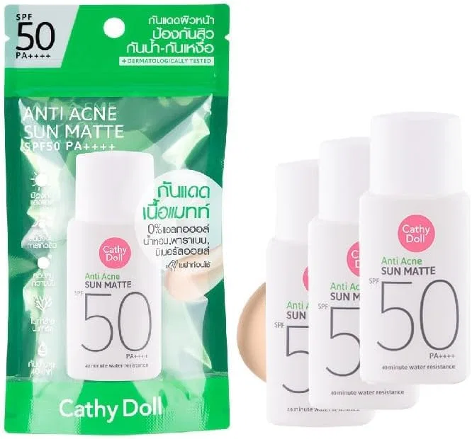 Солнцезащитный лосьон для лица Cathy Doll Sunmat SPF50 бежевый матовый 30 мл, набор 3 шт