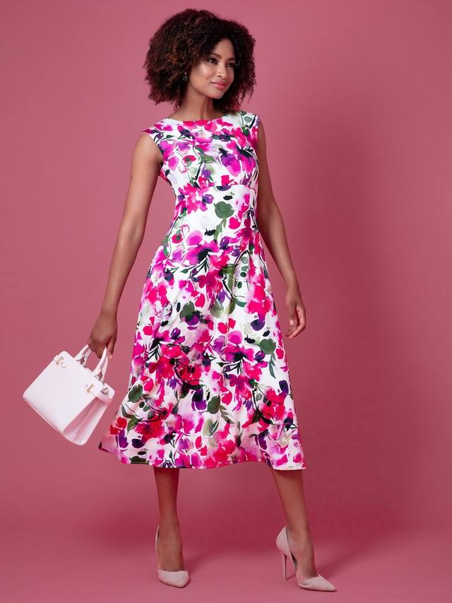 

Миди-платье из джерси с цветочным принтом luna Alie Street, цвет Fuchsia Florals