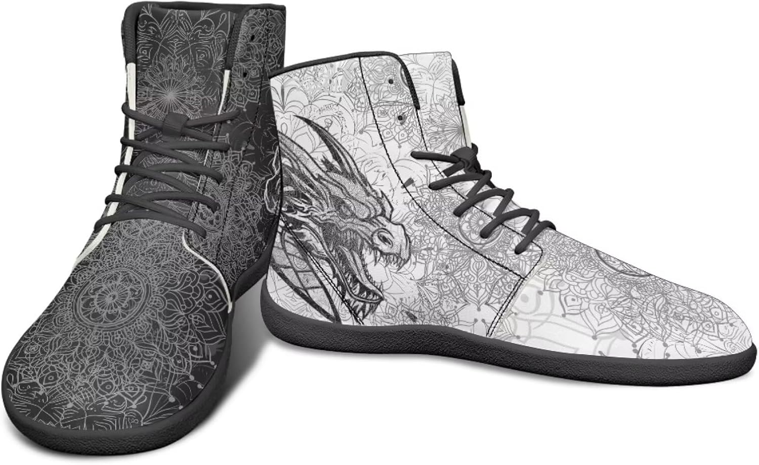

Высокие кроссовки с драконовым узором, черно-белые, мандала, из ПУ, повседневные спортивные обувь для зала, заземленные для мужчин Watdotory