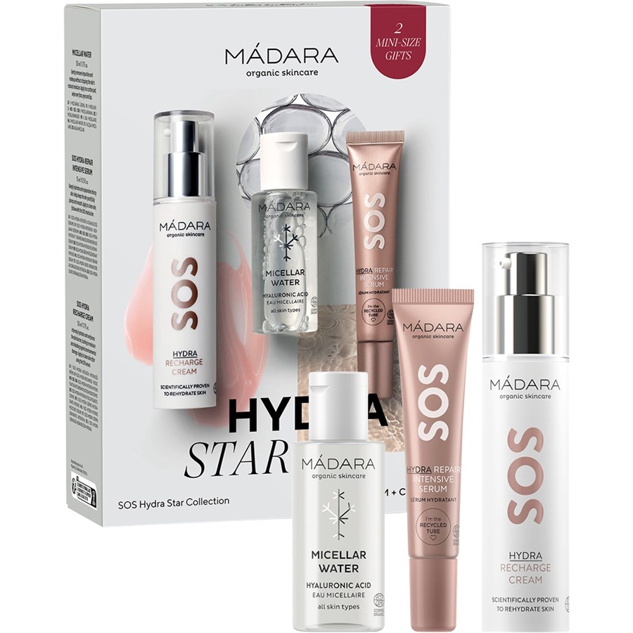 

Крем для лица MÁDARA Hydra Recharge Cream, SOS Micellar Water 50 ml + SOS Hydra Repair Intensive Serum 15 ml + SOS Hydra Recharge Gesichtscreme 50 ml / 1 ml