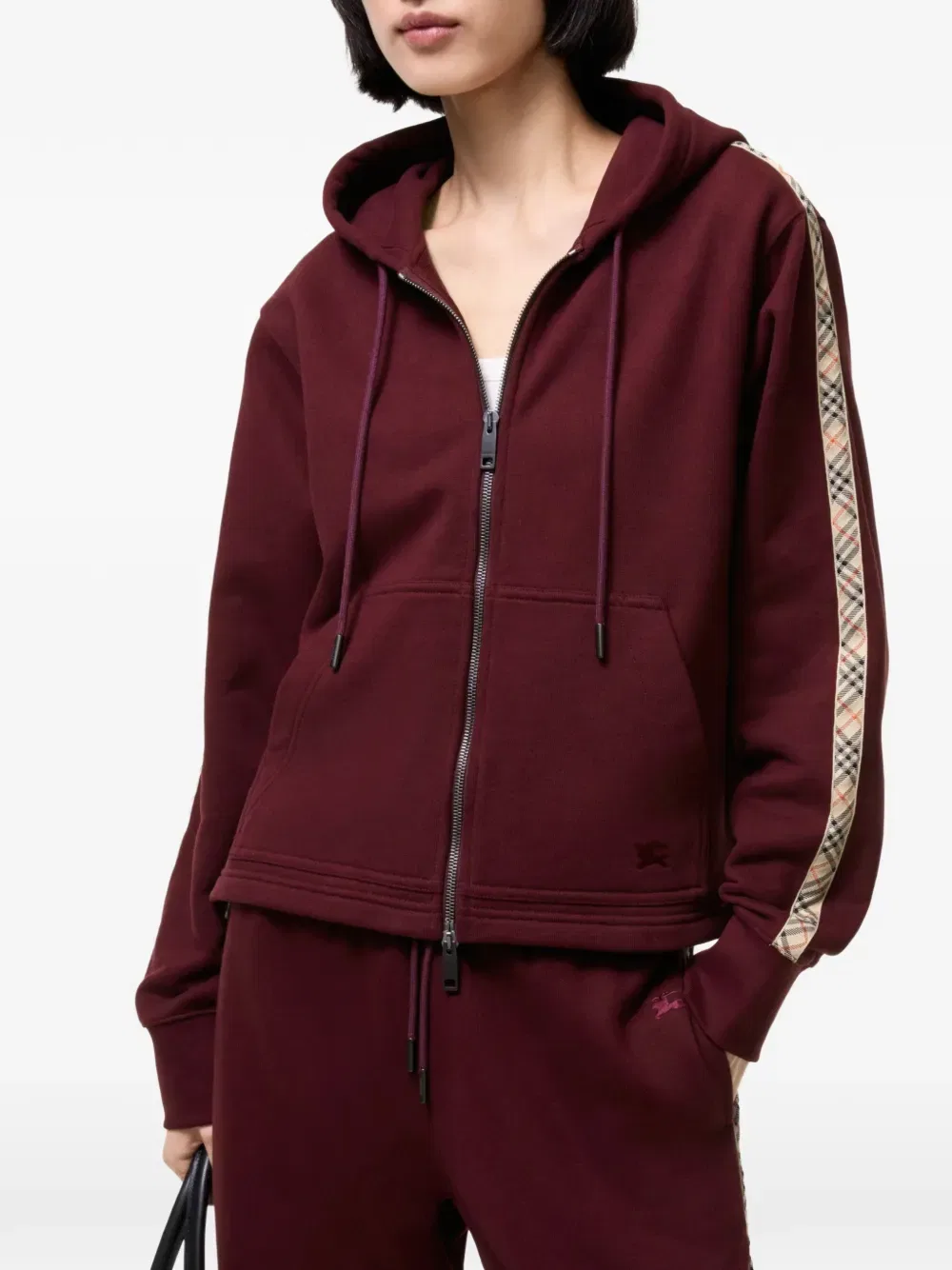 Толстовка Burberry, женская, клетчатый узор с вышивкой рыцаря-всадника, красный — фото 2