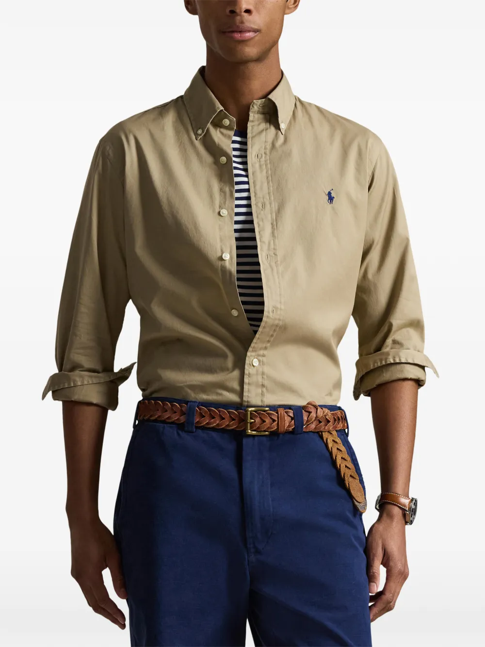 Рубашка с логотипом и длинными рукавами Polo Ralph Lauren, бежевый — фото 3