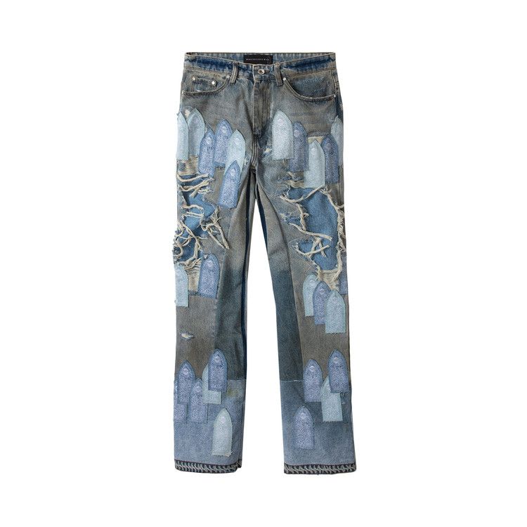 

Брюки Who Decides War Patched Arch Repaired Blowout Denim Pants, Blue