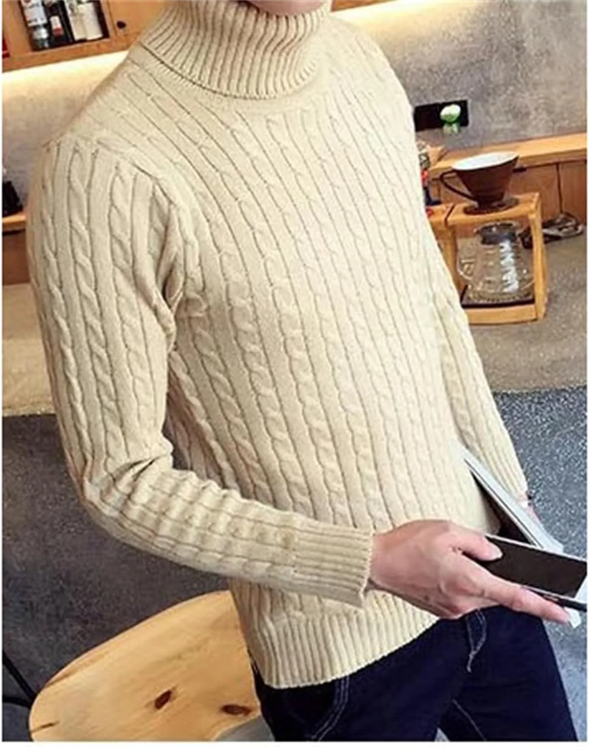 Мужской свитер водолазка Casual Slim Fit с узором Fisherman Twist — фото 3