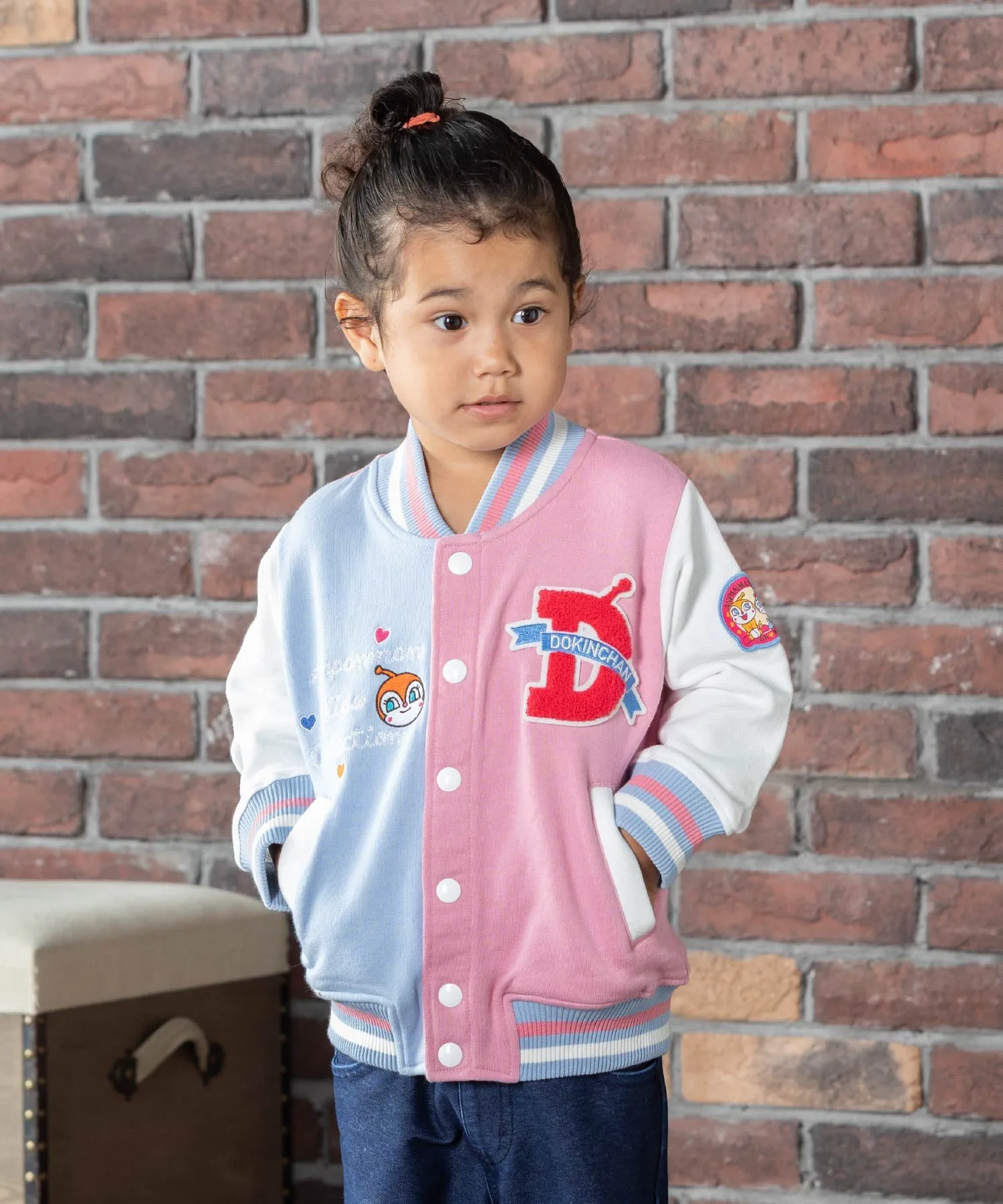Детская коллекция ANPANMAN / (K) Вышитая стадионная куртка Anpanman Kids Collection, pink — фото 2