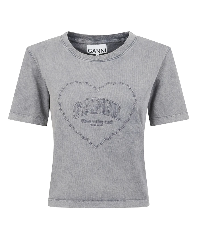 

Облегающая футболка с круглым вырезом Ganni, серый
