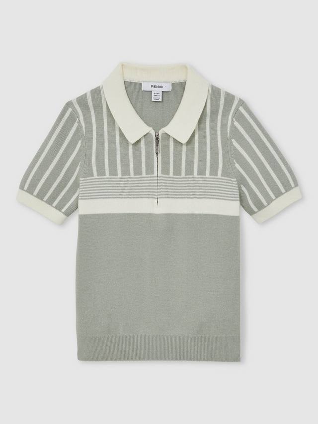

Детская поло Hugo с полузастежкой из хлопка в полоску Reiss, Sage Green/Off White