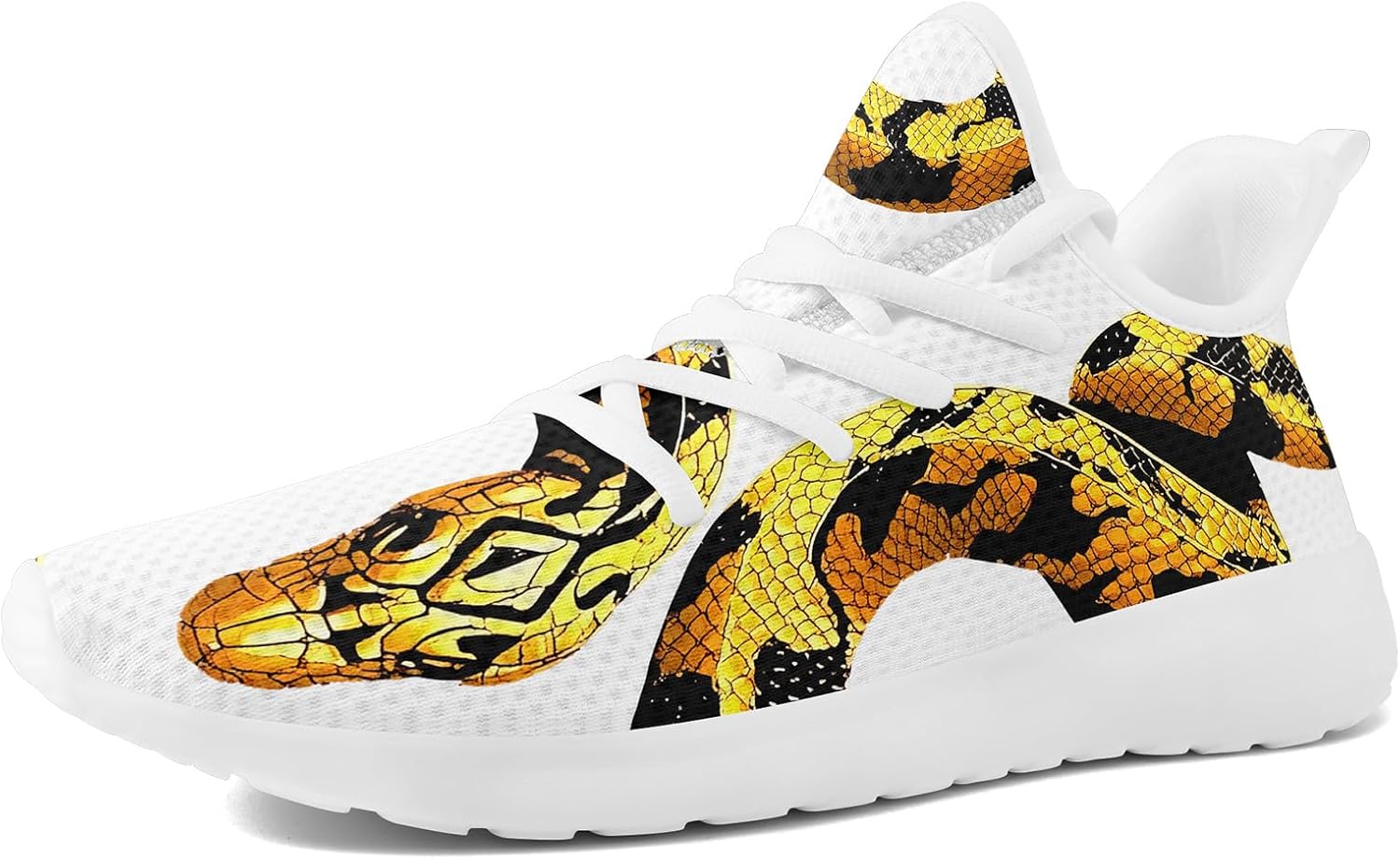 

Мужские кроссовки с принтом змея и цветами - легкие дышащие беговые обувь, стильные спортивные повседневные кроссовки для ходьбы Coolcustomize, белый/желтый