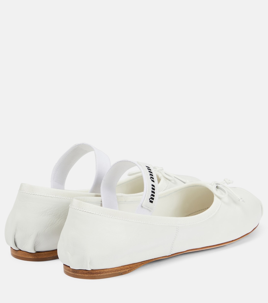 Кожаные балетки с логотипом Miu Miu, белый — фото 3