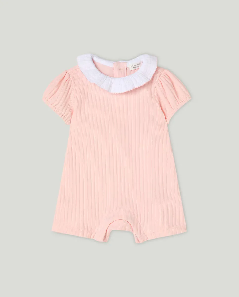 

Малышка короткий комбинезон с однотонной отделкой Cotton Juice, розовый