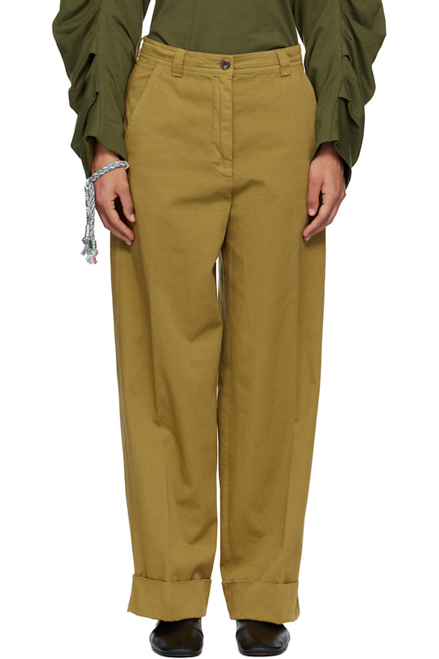 

Хлопковые брюки с манжетами Dries Van Noten, хаки