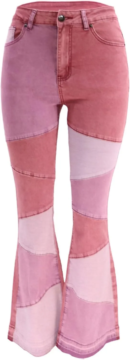 

SOMTHRON женские джинсы с пачворком и расклешенным низом