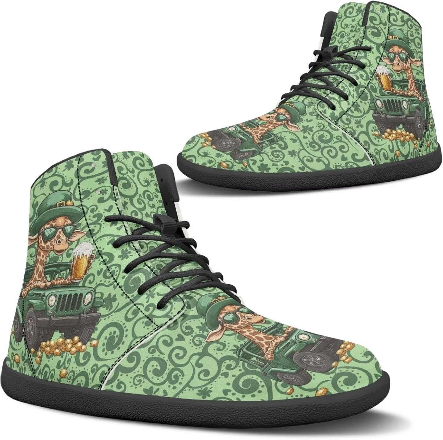 

Мужские широкие кроссовки для ходьбы, легкие, нескользящие, с нулевым перепадом высоты подошвы, высокие, повседневные, плоские, для путешествий и работы, размеры 5-14 Qoiuvncy, St. Patrick's Day Giraffe Buggy