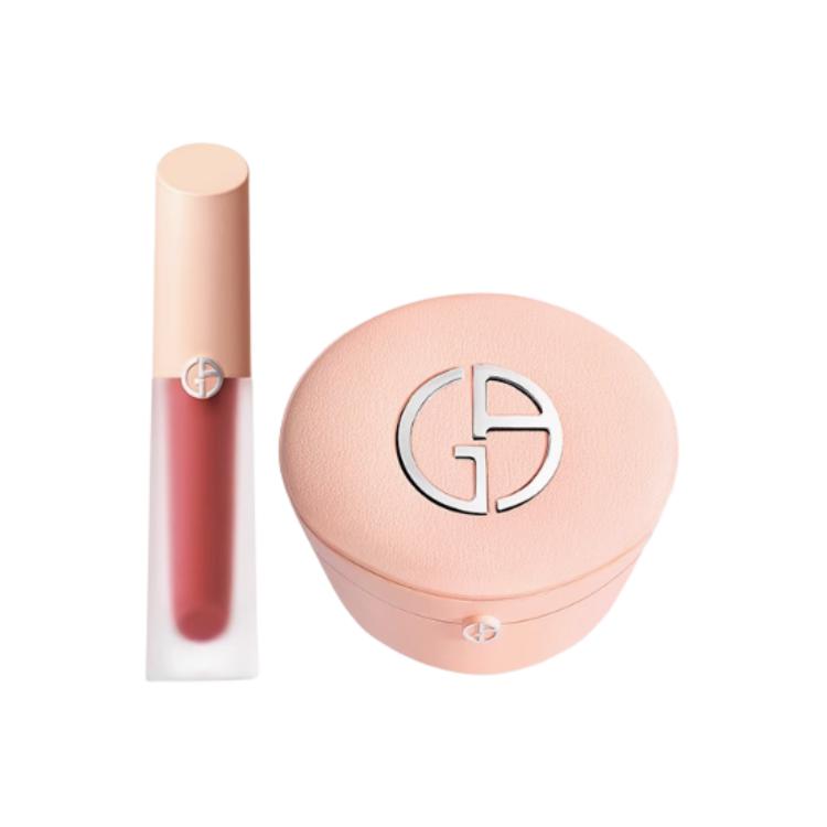 

GIORGIO ARMANI AMANI Nude Pink Lambskin Air Cushion жидкая помада-бальзам набор для макияжа легко растушевывается выравнивает тон кожи 15g+4ml