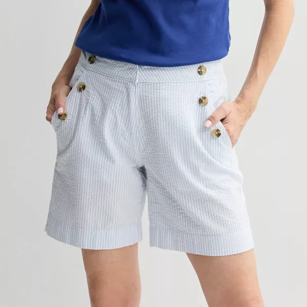 

Женские классические шорты на пуговицах Croft & Barrow, цвет blue micro stripe