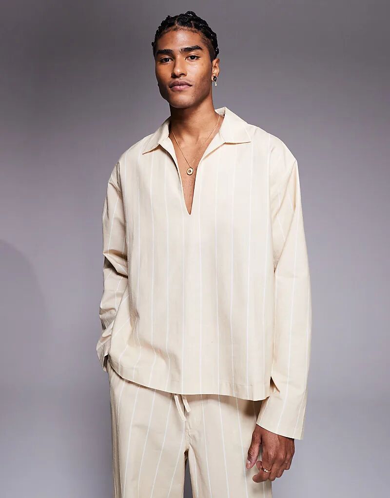 

Рубашка свободного кроя с полосками от ASOS DESIGN бежевого цвета