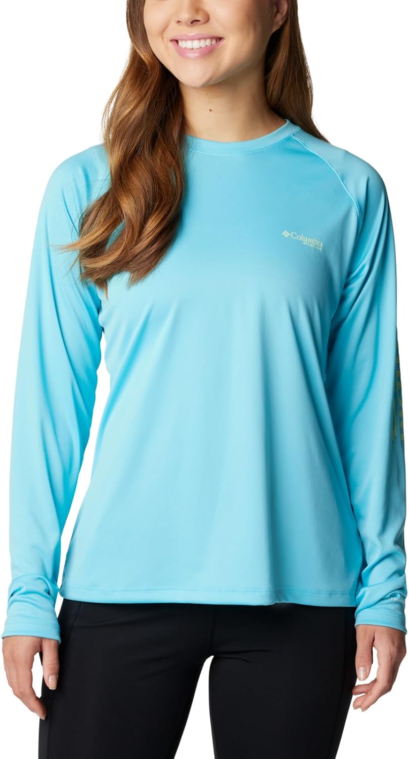 

Футболка Columbia Women's Tidal Tee II Long Sleeve Hoodie, Opal Blue/Key West Logo