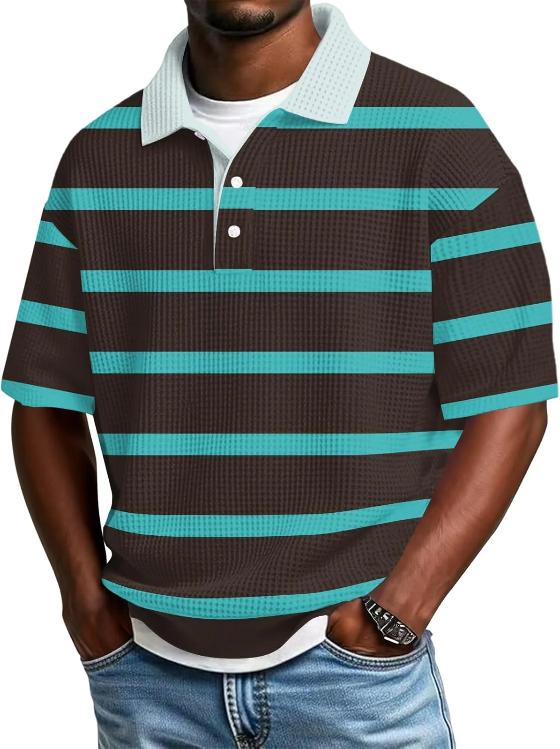 

Мужская поло в полоску, свободная, легкая ZWSPTO