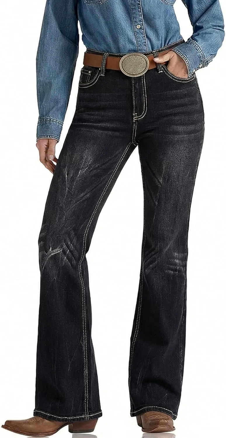 

Женские джинсы mid rise bootcut с растяжкой и стразами PEIHOT