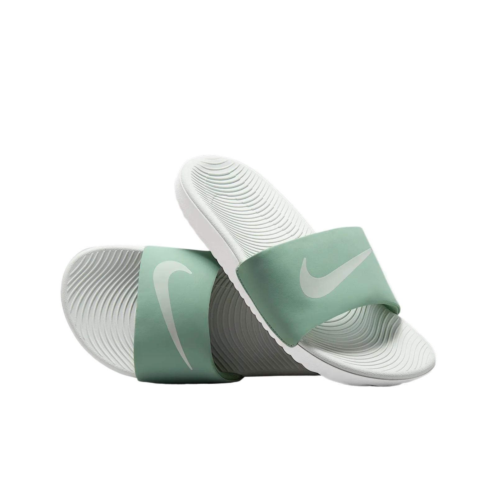 Nike Скользящие и дышащие низкие детские тапочки Kawa мягкий серо-зеленый/sail white/light silver kids' — фото 3