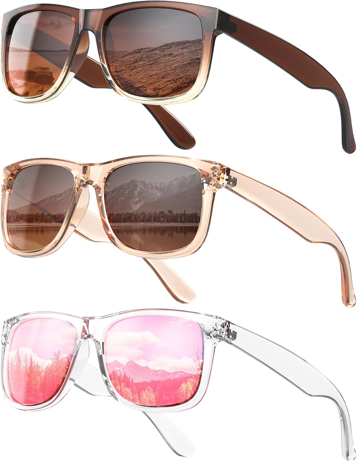 

KALIYADI Женские поляризованные солнцезащитные очки: ретро-стиль, модные солнцезащитные очки с защитой UV400 для вождения и путешествий, Clear Tea+gradual Tea+sakura Powder