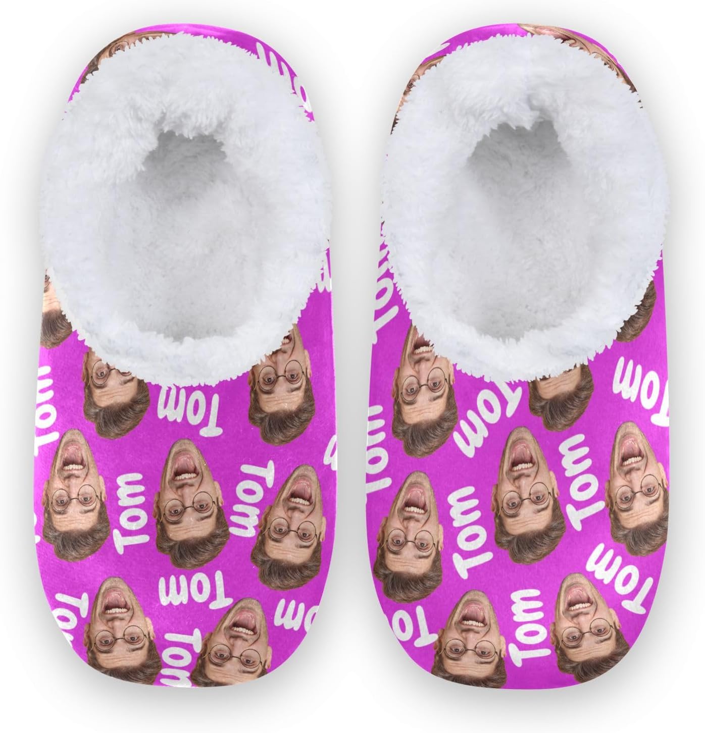 

Женские и мужские домашние тапочки с закрытой пяткой из мягкой памяти, с вязкой, подкладкой из флиса, с фото лица и текстом, теплые носки для отеля, дома и улицы Innewgogo, пурпурный