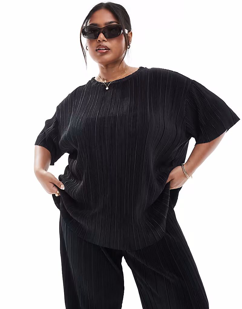 

Футболка свободного кроя с плиссе черного цвета Only Curve, Черный, Футболка свободного кроя с плиссе черного цвета Only Curve