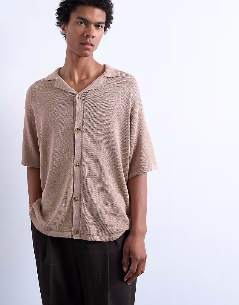 

Расслабленная рубашка с пуговицами в камне Topman, бежевый