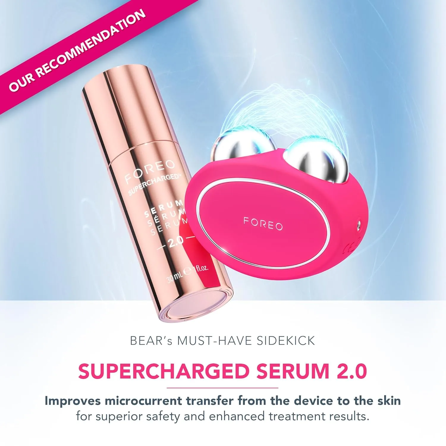 Foreo Bear 2 Advanced тонизирующее микротоковое устройство для лица - инструмент для скульптурирования, укрепления и контурирования, неинвазивное, повышает впитывание уходовых средств, цвет Fuchsia, Fuchsia — фото 4