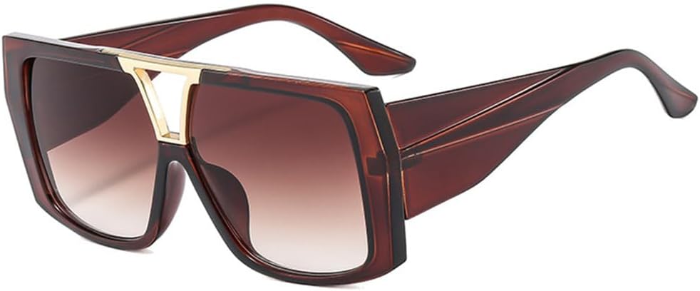 

Ретро солнцезащитные очки с двойной перемычкой для женщин, градиентные линзы, защита от УФ-излучения UV400, двухцветные, для мужчин, большие солнцезащитные очки HDUBFY, Brown Tea Gradient