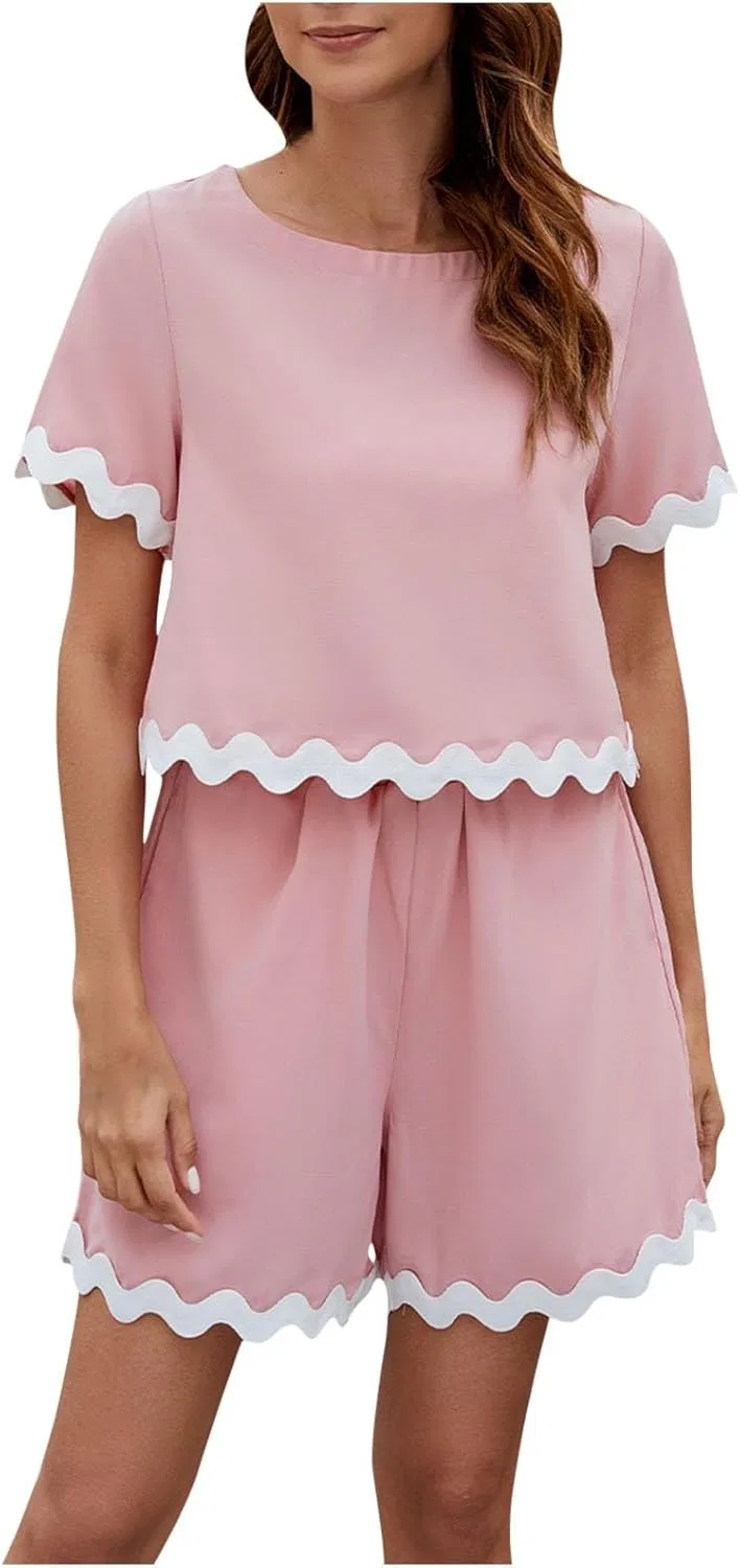 Женский костюм из топа и шорт, спортивный, Generic, Pink