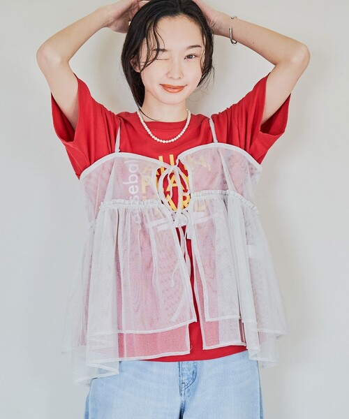 

Комплект: майка и топ из тюля с логотипом Coen, красный