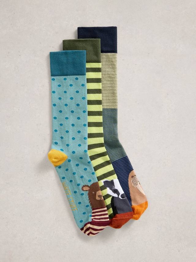 

Носки с принтом в виде полосок животных White Stuff, Pack of 3, Green/Multi