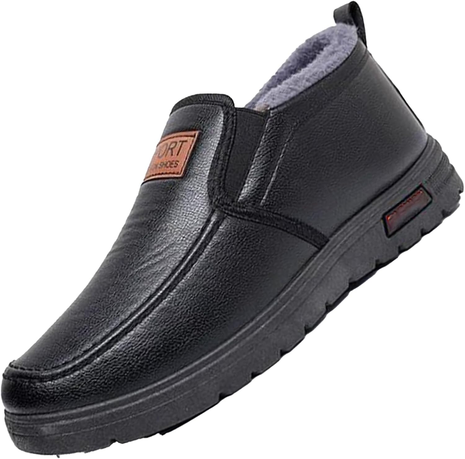 

Мужские зимние ботинки GHTRHSB с защитой от холода и утепленные бархатной подкладкой, водонепроницаемые, противоскользящие, с меховой подкладкой, кожаные слипоны для снега, черный