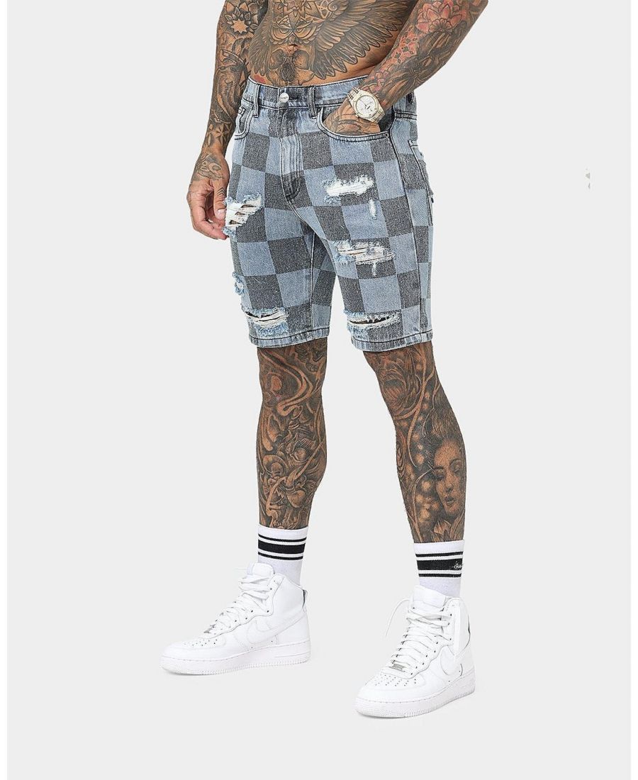 

Мужские джинсовые шорты в винтажном стиле в клетку SAINT MORTA, Stone wash blue