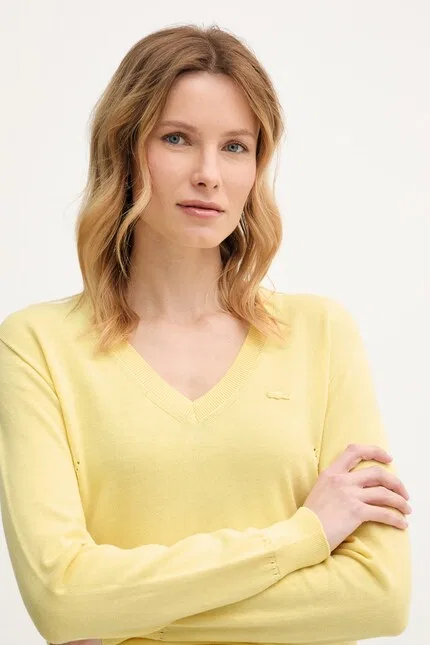 Свитер Lacoste, тонкая вязка, желтый — фото 4
