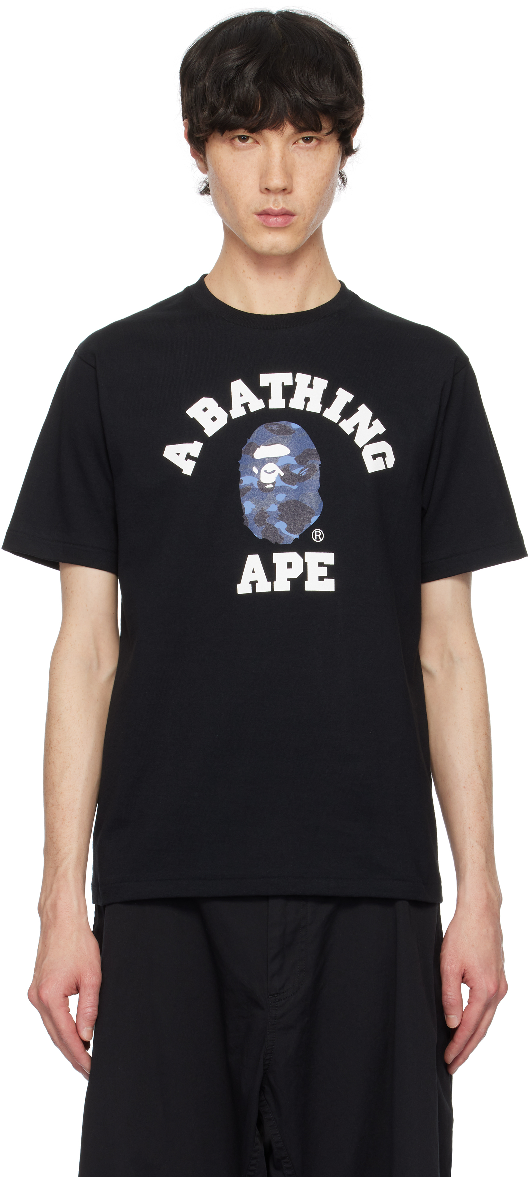 

Футболка колледжа черного цвета с камуфляжным принтом BAPE, черный/темно-синий