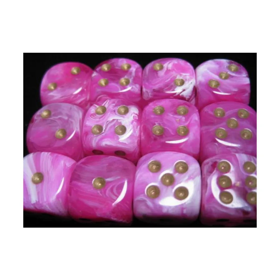 

d6 16мм Розовый с золотом (12), Dice - Vortex - d6 (Chessex)