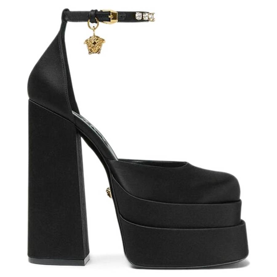 Туфли на платформе Versace Medusa Aevitas из атласа, черный