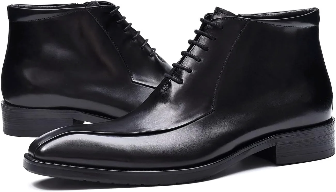 Мужские ботинки Santimon Oxfords, формальные, из натуральной кожи, с гладким носком, на щиколотке, мужская мода, деловой стиль, повседневная одежда, на свадьбу, выпускной, под смокинг, комфортные западные ботинки на шнуровке, черный — фото 4