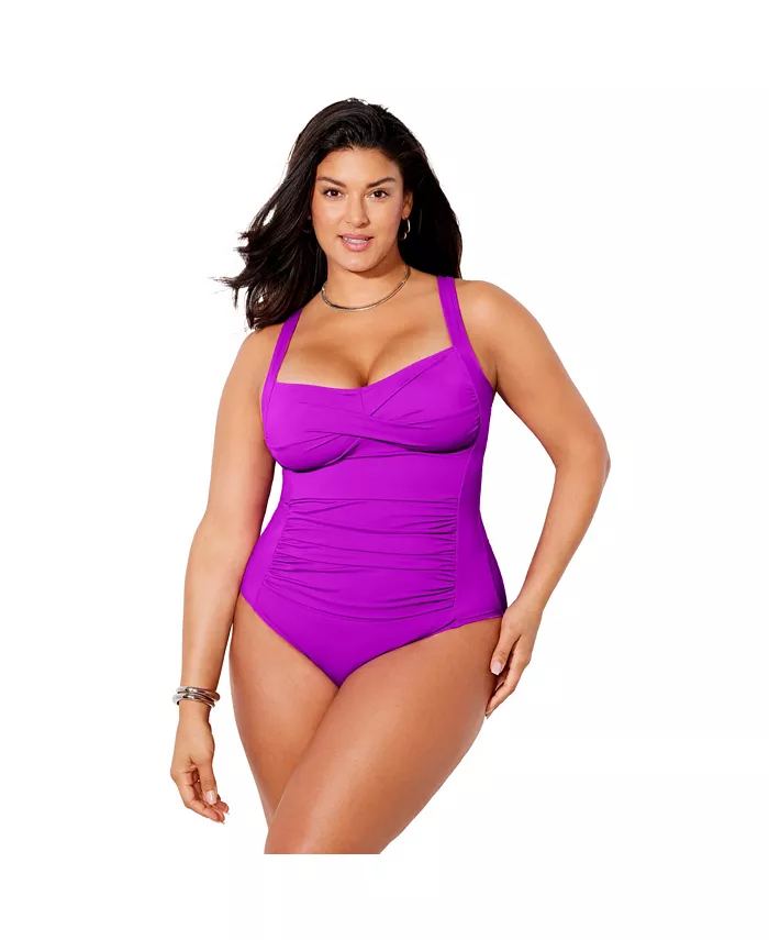 

Женский купальник One Piece с драпировкой и скрученным передом Swimsuits for All, зеленый