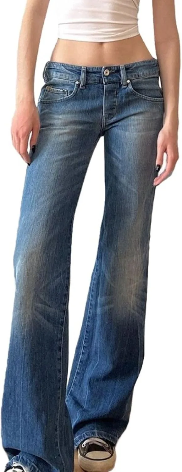 

CHARTOU Женские летние прямые джинсы Y2k с низкой посадкой, потертые широкие