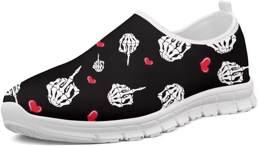 

Женские слипоны Forchrinse Hummingbird с цветами вишни, мужские прогулочные туфли, мягкие легкие модные спортивные кроссовки с поддержкой свода, повседневная рабочая обувь, Funny Skeleton Hand