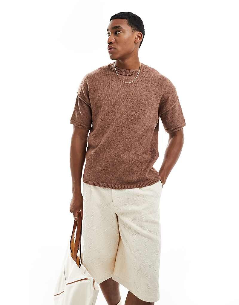 

ASOS DESIGN – Текстурированная коричневая футболка свободного кроя свободного кроя