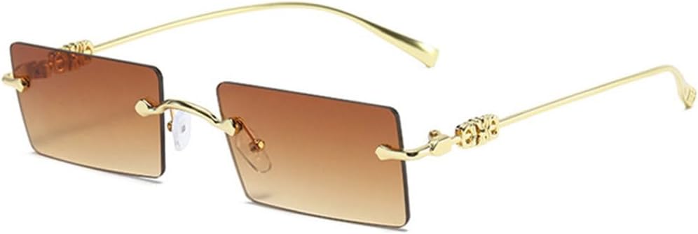 

Винтажные солнцезащитные очки без оправы квадратной формы для женщин, прямоугольные солнцезащитные очки, модные женские очки в маленькой оправе с зеркальными линзами MUTYNE, Double Brown