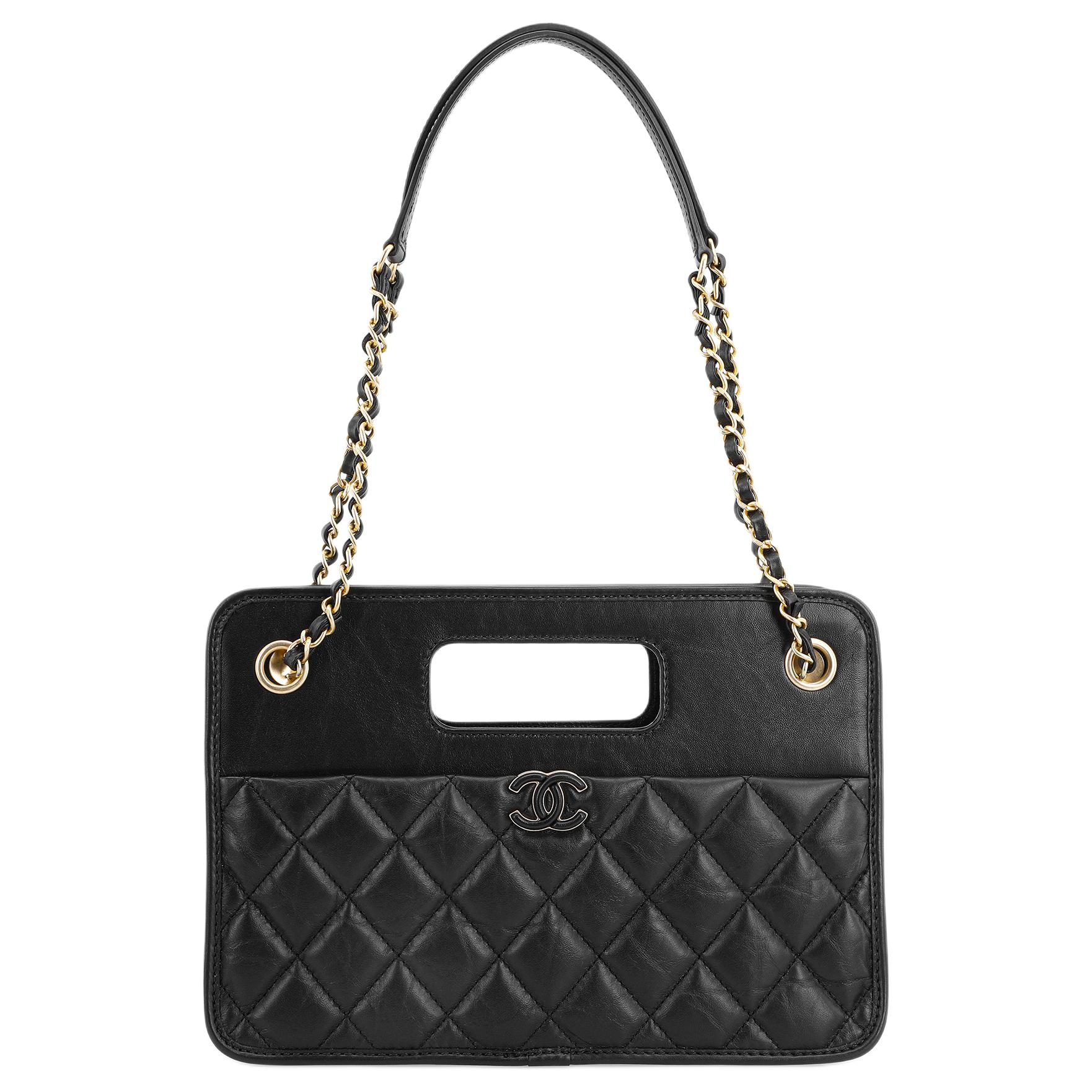 

CHANEL Сумка через плечо из телячьей кожи, женская, черная, Trumpets